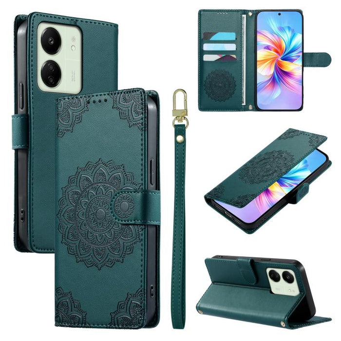 Funda para teléfono de piel vegana con cierre magnético y estampado de tótem, con correa., For Redmi Note 14 4G 164.84mm, For Redmi Note 14 Pro 4G, For Redmi Note 14 4G 163.25mm, For Redmi 14C 4G / 14R / A4 5G, For Redmi Note 14 Pro 5G / Note 14 Pro+ 5...
