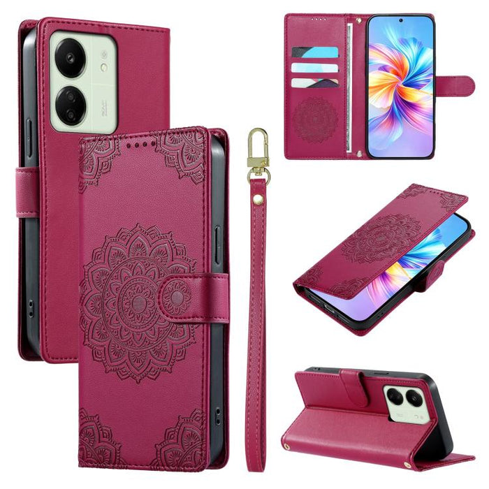 Funda para teléfono de piel vegana con cierre magnético y estampado de tótem, con correa., For Redmi Note 14 4G 164.84mm, For Redmi Note 14 Pro 4G, For Redmi Note 14 4G 163.25mm, For Redmi 14C 4G / 14R / A4 5G, For Redmi Note 14 Pro 5G / Note 14 Pro+ 5...