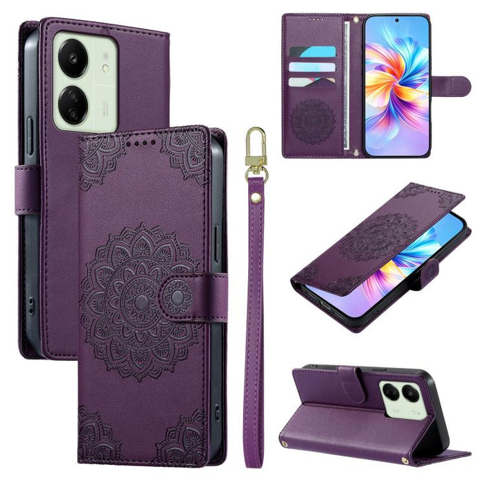 Funda para teléfono de piel vegana con cierre magnético y estampado de tótem, con correa., For Redmi Note 14 4G 164.84mm, For Redmi Note 14 Pro 4G, For Redmi Note 14 4G 163.25mm, For Redmi 14C 4G / 14R / A4 5G, For Redmi Note 14 Pro 5G / Note 14 Pro+ 5...