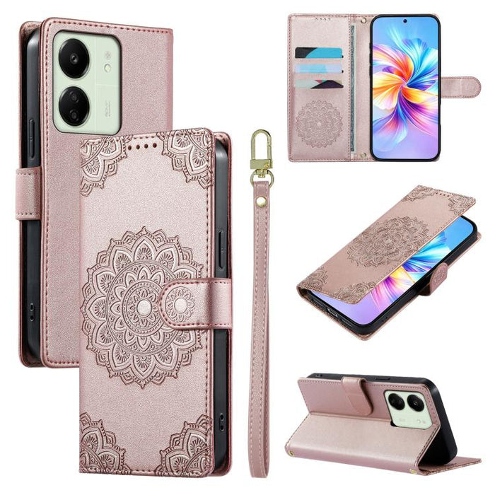 Funda para teléfono de piel vegana con cierre magnético y estampado de tótem, con correa., For Redmi Note 14 4G 164.84mm, For Redmi Note 14 Pro 4G, For Redmi Note 14 4G 163.25mm, For Redmi 14C 4G / 14R / A4 5G, For Redmi Note 14 Pro 5G / Note 14 Pro+ 5...