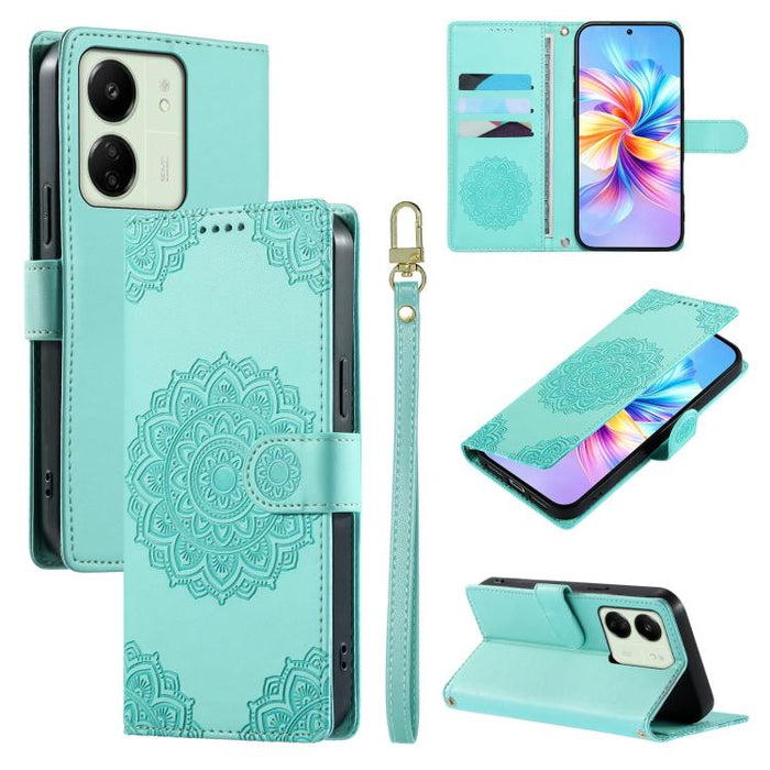 Funda para teléfono de piel vegana con cierre magnético y estampado de tótem, con correa., For Redmi Note 14 4G 164.84mm, For Redmi Note 14 Pro 4G, For Redmi Note 14 4G 163.25mm, For Redmi 14C 4G / 14R / A4 5G, For Redmi Note 14 Pro 5G / Note 14 Pro+ 5...