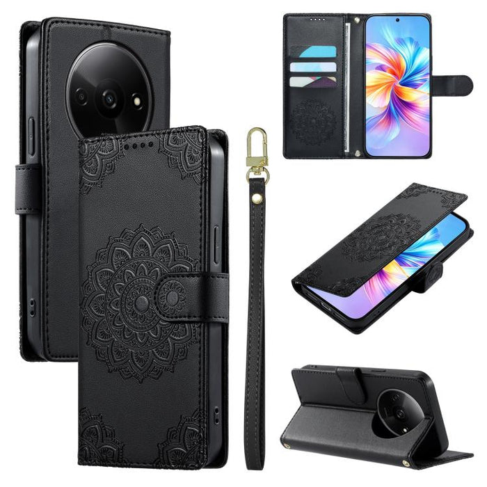 Funda para teléfono de piel vegana con cierre magnético y estampado de tótem, con correa., For Redmi Note 14 4G 164.84mm, For Redmi Note 14 Pro 4G, For Redmi Note 14 4G 163.25mm, For Redmi 14C 4G / 14R / A4 5G, For Redmi Note 14 Pro 5G / Note 14 Pro+ 5...