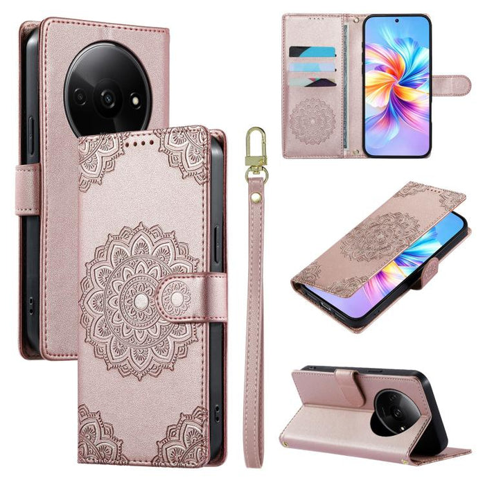 Funda para teléfono de piel vegana con cierre magnético y estampado de tótem, con correa., For Redmi Note 14 4G 164.84mm, For Redmi Note 14 Pro 4G, For Redmi Note 14 4G 163.25mm, For Redmi 14C 4G / 14R / A4 5G, For Redmi Note 14 Pro 5G / Note 14 Pro+ 5...