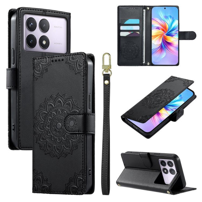 Funda para teléfono de piel vegana con cierre magnético y estampado de tótem, con correa., For Redmi Note 14 4G 164.84mm, For Redmi Note 14 Pro 4G, For Redmi Note 14 4G 163.25mm, For Redmi 14C 4G / 14R / A4 5G, For Redmi Note 14 Pro 5G / Note 14 Pro+ 5...