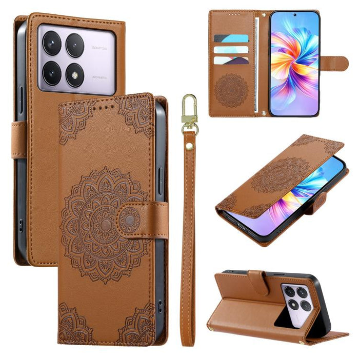 Funda para teléfono de piel vegana con cierre magnético y estampado de tótem, con correa., For Redmi Note 14 4G 164.84mm, For Redmi Note 14 Pro 4G, For Redmi Note 14 4G 163.25mm, For Redmi 14C 4G / 14R / A4 5G, For Redmi Note 14 Pro 5G / Note 14 Pro+ 5...
