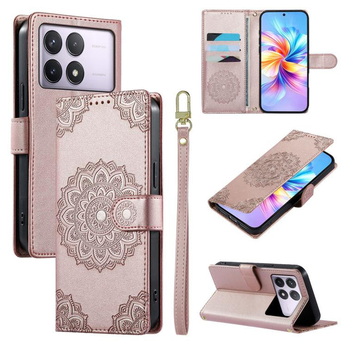 Funda para teléfono de piel vegana con cierre magnético y estampado de tótem, con correa., For Redmi Note 14 4G 164.84mm, For Redmi Note 14 Pro 4G, For Redmi Note 14 4G 163.25mm, For Redmi 14C 4G / 14R / A4 5G, For Redmi Note 14 Pro 5G / Note 14 Pro+ 5...
