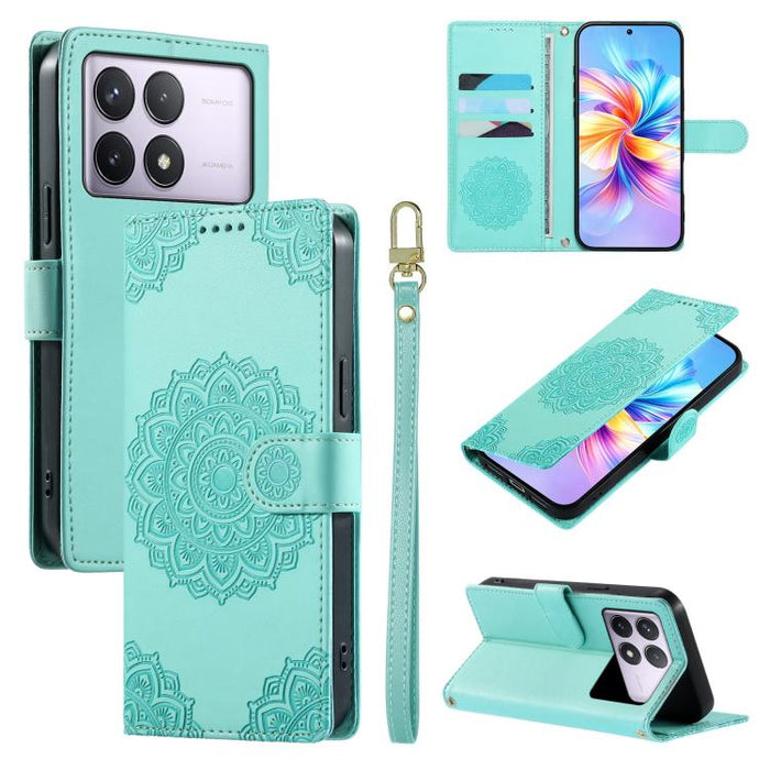 Funda para teléfono de piel vegana con cierre magnético y estampado de tótem, con correa., For Redmi Note 14 4G 164.84mm, For Redmi Note 14 Pro 4G, For Redmi Note 14 4G 163.25mm, For Redmi 14C 4G / 14R / A4 5G, For Redmi Note 14 Pro 5G / Note 14 Pro+ 5...