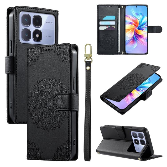 Funda para teléfono de piel vegana con cierre magnético y estampado de tótem, con correa., For Redmi Note 14 4G 164.84mm, For Redmi Note 14 Pro 4G, For Redmi Note 14 4G 163.25mm, For Redmi 14C 4G / 14R / A4 5G, For Redmi Note 14 Pro 5G / Note 14 Pro+ 5...