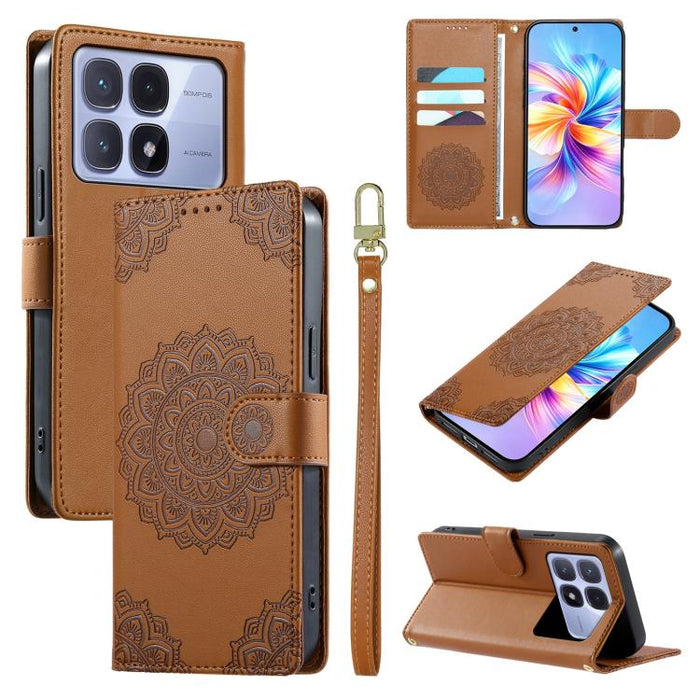 Funda para teléfono de piel vegana con cierre magnético y estampado de tótem, con correa., For Redmi Note 14 4G 164.84mm, For Redmi Note 14 Pro 4G, For Redmi Note 14 4G 163.25mm, For Redmi 14C 4G / 14R / A4 5G, For Redmi Note 14 Pro 5G / Note 14 Pro+ 5...