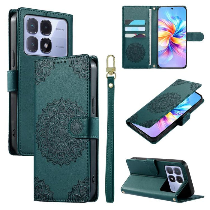 Funda para teléfono de piel vegana con cierre magnético y estampado de tótem, con correa., For Redmi Note 14 4G 164.84mm, For Redmi Note 14 Pro 4G, For Redmi Note 14 4G 163.25mm, For Redmi 14C 4G / 14R / A4 5G, For Redmi Note 14 Pro 5G / Note 14 Pro+ 5...