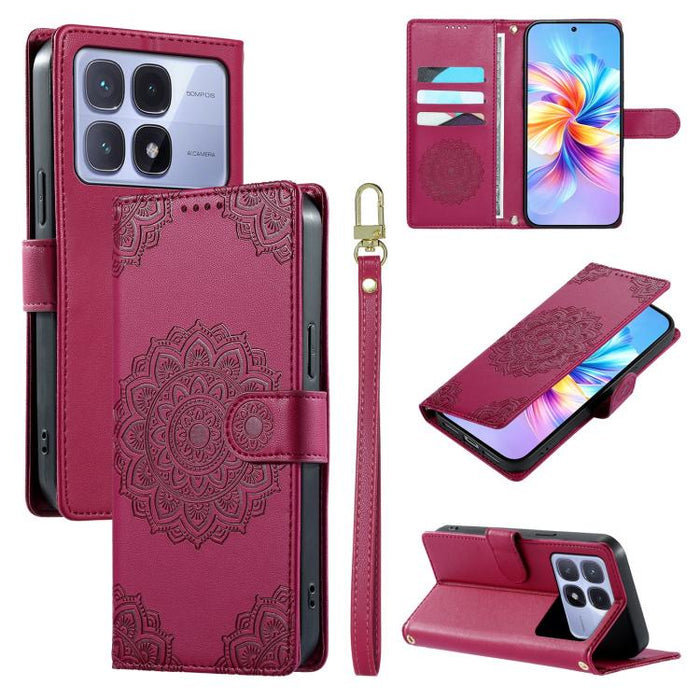 Funda para teléfono de piel vegana con cierre magnético y estampado de tótem, con correa., For Redmi Note 14 4G 164.84mm, For Redmi Note 14 Pro 4G, For Redmi Note 14 4G 163.25mm, For Redmi 14C 4G / 14R / A4 5G, For Redmi Note 14 Pro 5G / Note 14 Pro+ 5...