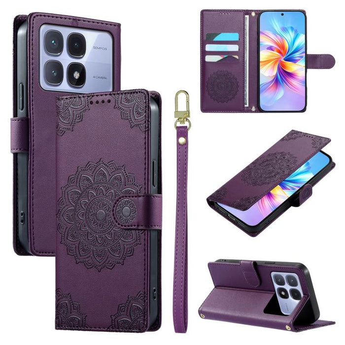 Funda para teléfono de piel vegana con cierre magnético y estampado de tótem, con correa., For Redmi Note 14 4G 164.84mm, For Redmi Note 14 Pro 4G, For Redmi Note 14 4G 163.25mm, For Redmi 14C 4G / 14R / A4 5G, For Redmi Note 14 Pro 5G / Note 14 Pro+ 5...