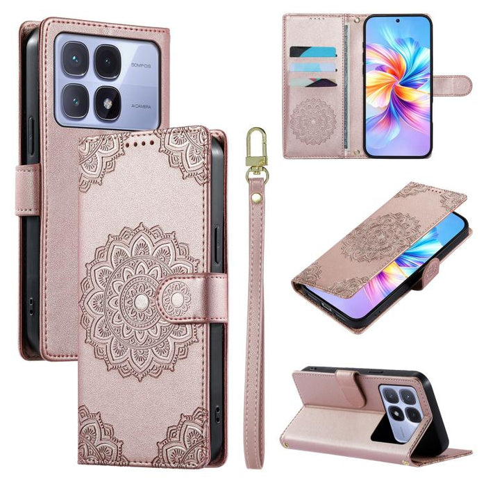 Funda para teléfono de piel vegana con cierre magnético y estampado de tótem, con correa., For Redmi Note 14 4G 164.84mm, For Redmi Note 14 Pro 4G, For Redmi Note 14 4G 163.25mm, For Redmi 14C 4G / 14R / A4 5G, For Redmi Note 14 Pro 5G / Note 14 Pro+ 5...