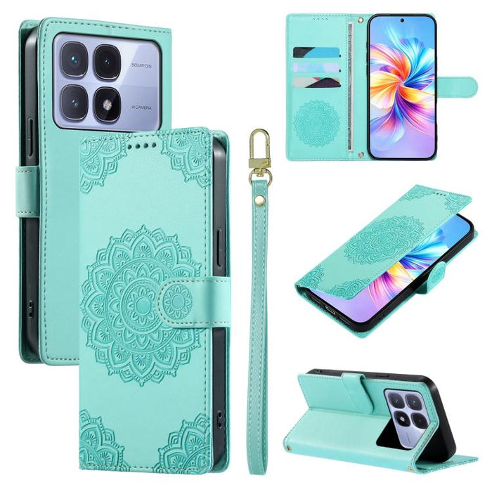 Funda para teléfono de piel vegana con cierre magnético y estampado de tótem, con correa., For Redmi Note 14 4G 164.84mm, For Redmi Note 14 Pro 4G, For Redmi Note 14 4G 163.25mm, For Redmi 14C 4G / 14R / A4 5G, For Redmi Note 14 Pro 5G / Note 14 Pro+ 5...