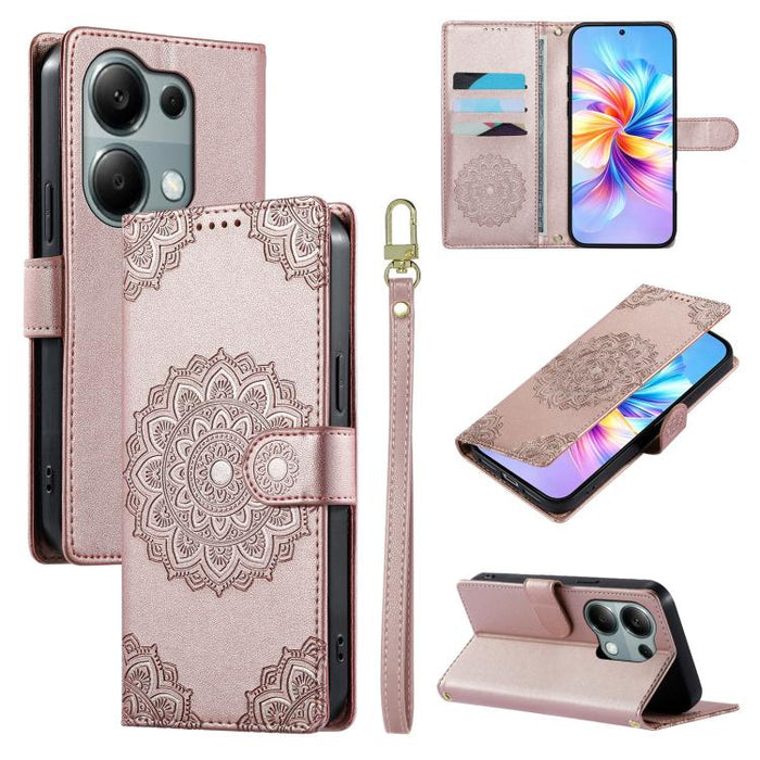 Funda para teléfono de piel vegana con cierre magnético y estampado de tótem, con correa., For Redmi Note 14 4G 164.84mm, For Redmi Note 14 Pro 4G, For Redmi Note 14 4G 163.25mm, For Redmi 14C 4G / 14R / A4 5G, For Redmi Note 14 Pro 5G / Note 14 Pro+ 5...