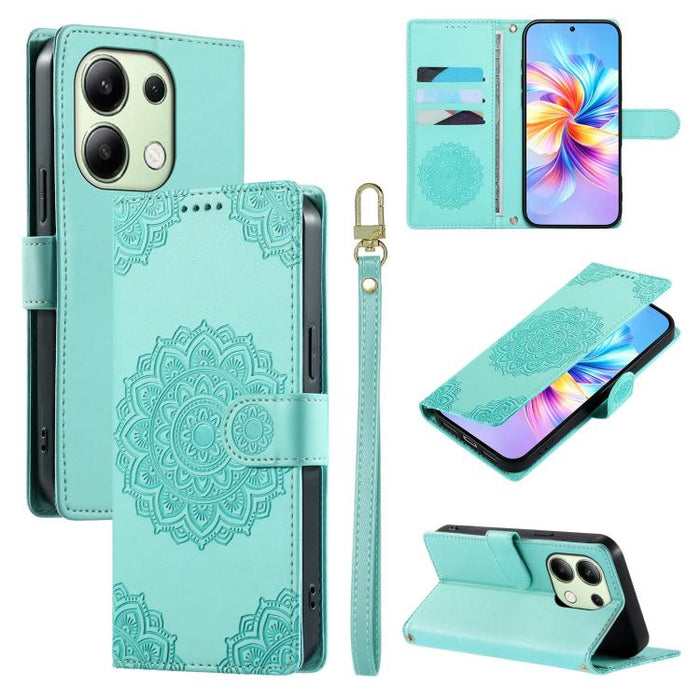 Funda para teléfono de piel vegana con cierre magnético y estampado de tótem, con correa., For Redmi Note 14 4G 164.84mm, For Redmi Note 14 Pro 4G, For Redmi Note 14 4G 163.25mm, For Redmi 14C 4G / 14R / A4 5G, For Redmi Note 14 Pro 5G / Note 14 Pro+ 5...