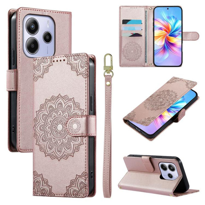 Funda para teléfono de piel vegana con cierre magnético y estampado de tótem, con correa., For Redmi Note 14 4G 164.84mm, For Redmi Note 14 Pro 4G, For Redmi Note 14 4G 163.25mm, For Redmi 14C 4G / 14R / A4 5G, For Redmi Note 14 Pro 5G / Note 14 Pro+ 5...