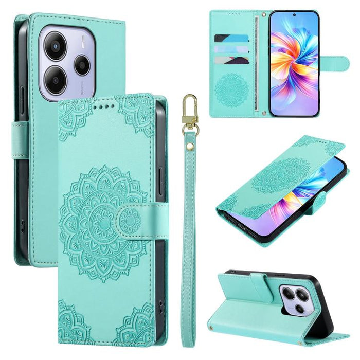 Funda para teléfono de piel vegana con cierre magnético y estampado de tótem, con correa., For Redmi Note 14 4G 164.84mm, For Redmi Note 14 Pro 4G, For Redmi Note 14 4G 163.25mm, For Redmi 14C 4G / 14R / A4 5G, For Redmi Note 14 Pro 5G / Note 14 Pro+ 5...