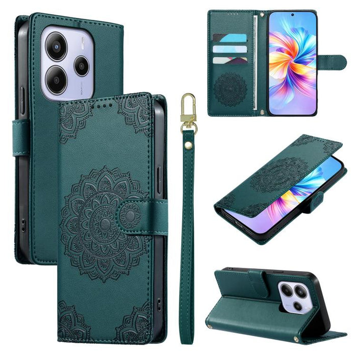 Funda para teléfono de piel vegana con cierre magnético y estampado de tótem, con correa., For Redmi Note 14 4G 164.84mm, For Redmi Note 14 Pro 4G, For Redmi Note 14 4G 163.25mm, For Redmi 14C 4G / 14R / A4 5G, For Redmi Note 14 Pro 5G / Note 14 Pro+ 5...