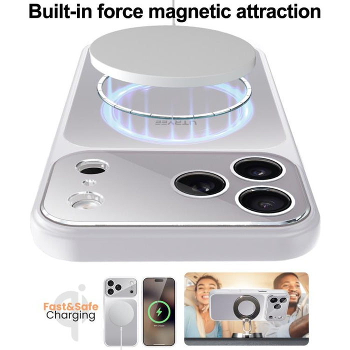 Funda magnética para teléfono UTRYEE de color plateado con soporte plegable de PU, For iPhone 12 Pro Max, For iPhone 12 Pro