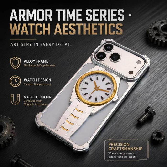 Funda magnética para teléfono de aleación de aluminio con diseño de reloj, For iPhone 17 Pro Max, For iPhone 17 Pro