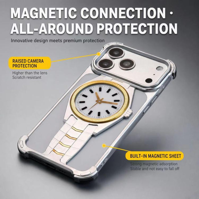 Funda magnética para teléfono de aleación de aluminio con diseño de reloj, For iPhone 17 Pro Max, For iPhone 17 Pro