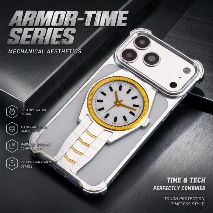 Funda magnética para teléfono de aleación de aluminio con diseño de reloj, For iPhone 17 Pro Max, For iPhone 17 Pro