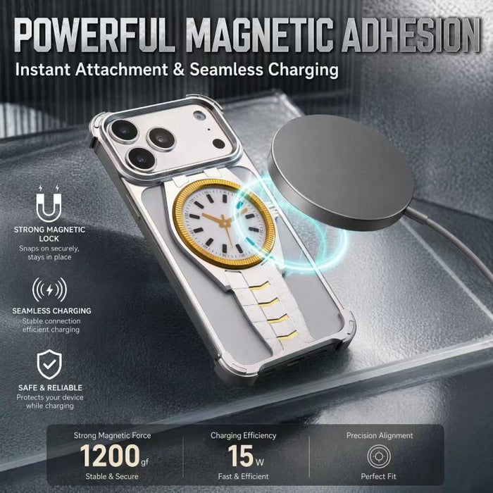 Funda magnética para teléfono de aleación de aluminio con diseño de reloj, For iPhone 17 Pro Max, For iPhone 17 Pro