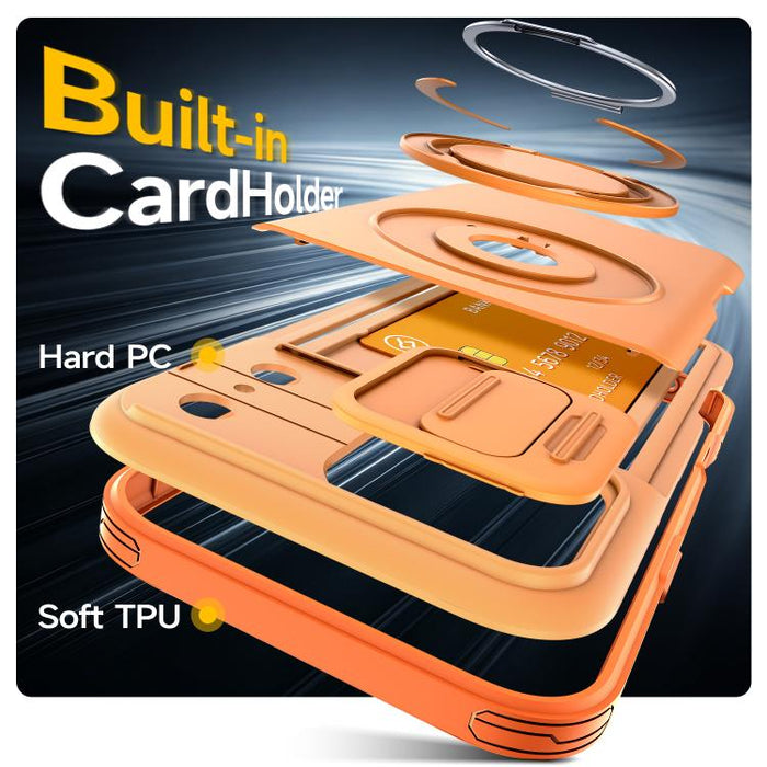 Funda para teléfono con soporte giratorio de 360 grados, ranura para tarjeta y protección deslizante para la cámara., For iPhone 17 Pro Max, For iPhone 17, For iPhone 16 Pro Max