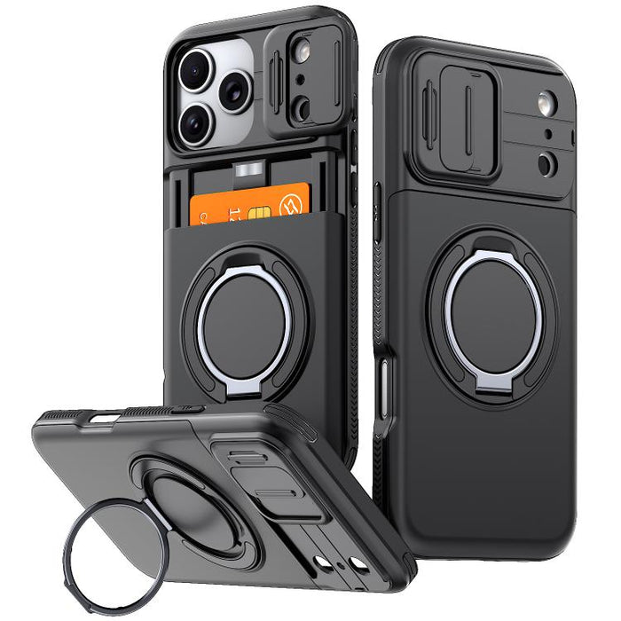 Funda para teléfono con soporte giratorio de 360 grados, ranura para tarjeta y protección deslizante para la cámara., For iPhone 17 Pro Max, For iPhone 17, For iPhone 16 Pro Max