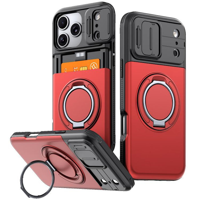 Funda para teléfono con soporte giratorio de 360 grados, ranura para tarjeta y protección deslizante para la cámara., For iPhone 17 Pro Max, For iPhone 17, For iPhone 16 Pro Max
