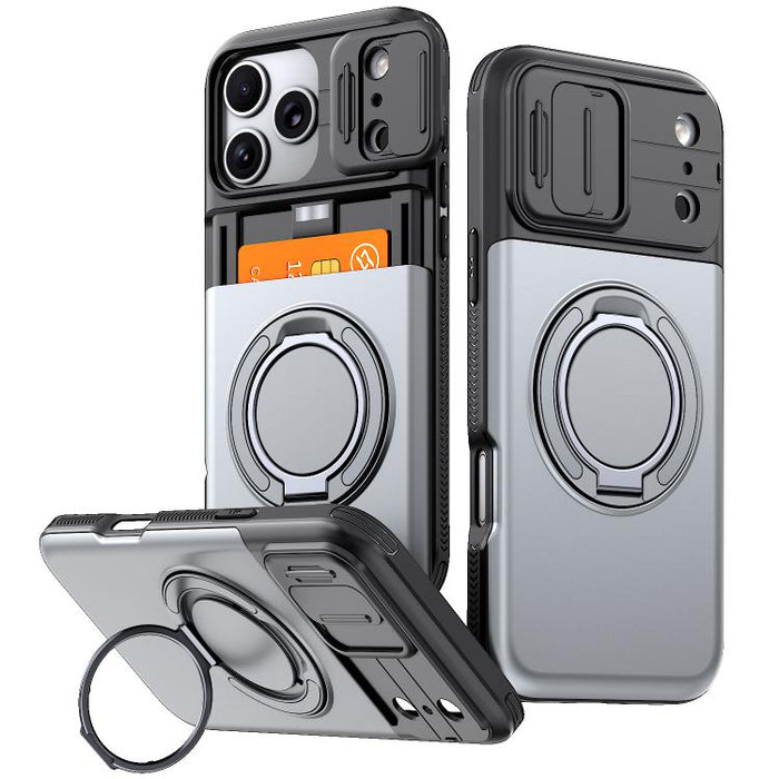 Funda para teléfono con soporte giratorio de 360 grados, ranura para tarjeta y protección deslizante para la cámara., For iPhone 17 Pro Max, For iPhone 17, For iPhone 16 Pro Max