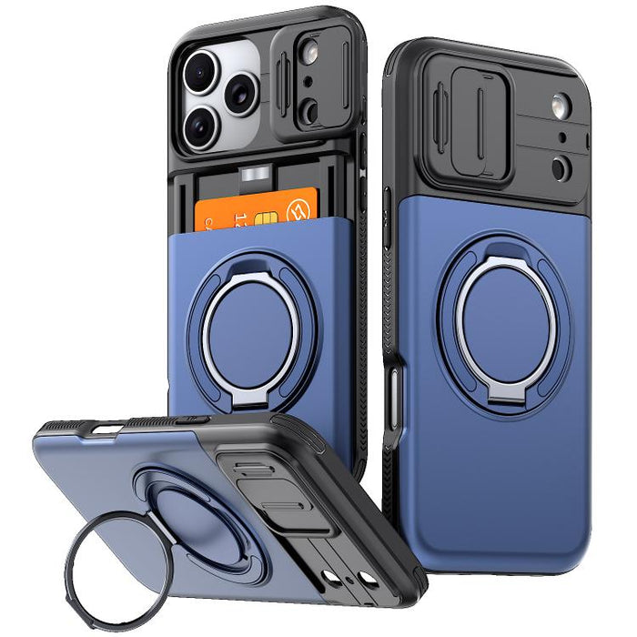 Funda para teléfono con soporte giratorio de 360 grados, ranura para tarjeta y protección deslizante para la cámara., For iPhone 17 Pro Max, For iPhone 17, For iPhone 16 Pro Max