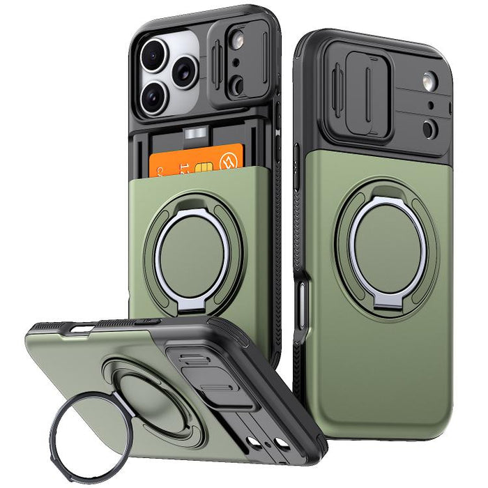 Funda para teléfono con soporte giratorio de 360 grados, ranura para tarjeta y protección deslizante para la cámara., For iPhone 17 Pro Max, For iPhone 17, For iPhone 16 Pro Max