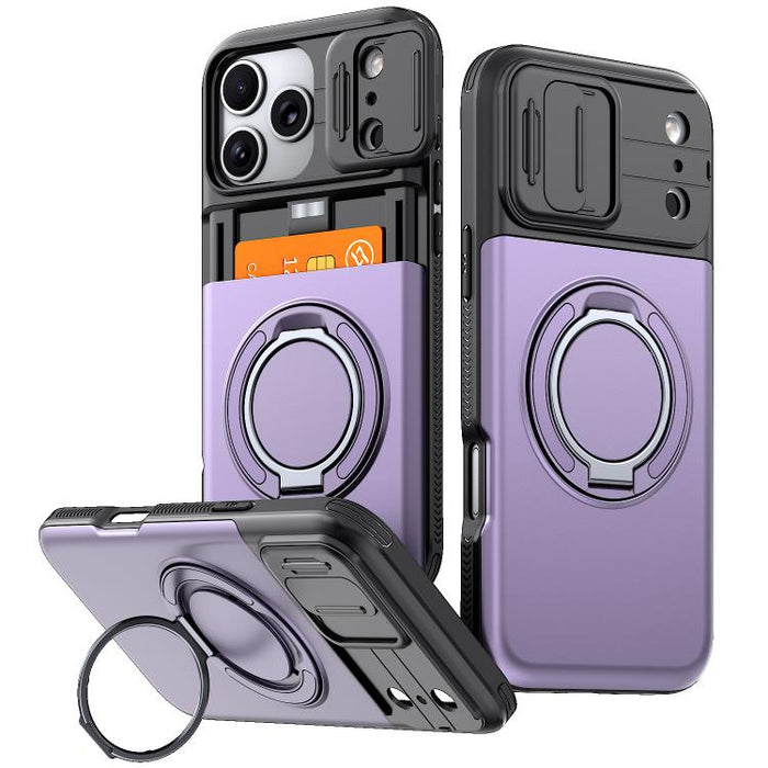 Funda para teléfono con soporte giratorio de 360 grados, ranura para tarjeta y protección deslizante para la cámara., For iPhone 17 Pro Max, For iPhone 17, For iPhone 16 Pro Max