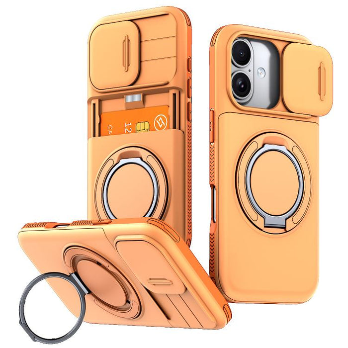 Funda para teléfono con soporte giratorio de 360 grados, ranura para tarjeta y protección deslizante para la cámara., For iPhone 17 Pro Max, For iPhone 17, For iPhone 16 Pro Max