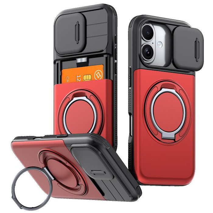 Funda para teléfono con soporte giratorio de 360 grados, ranura para tarjeta y protección deslizante para la cámara., For iPhone 17 Pro Max, For iPhone 17, For iPhone 16 Pro Max