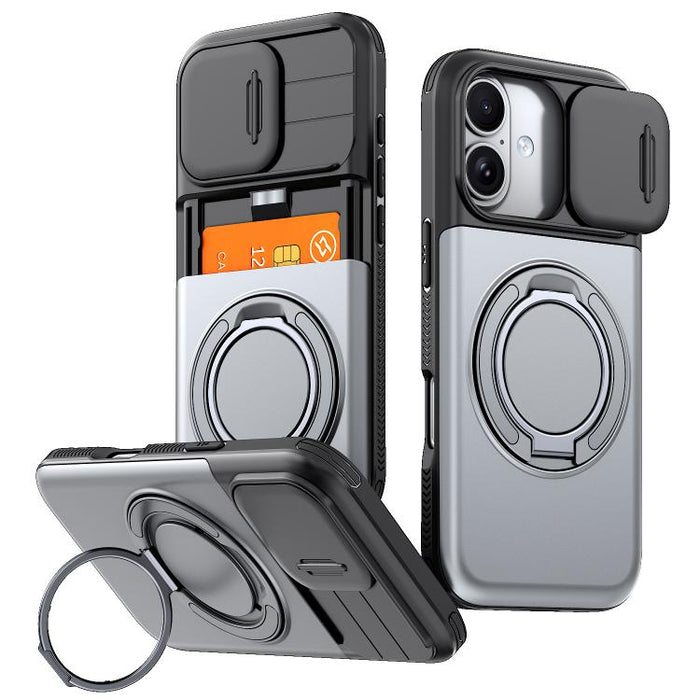 Funda para teléfono con soporte giratorio de 360 grados, ranura para tarjeta y protección deslizante para la cámara., For iPhone 17 Pro Max, For iPhone 17, For iPhone 16 Pro Max