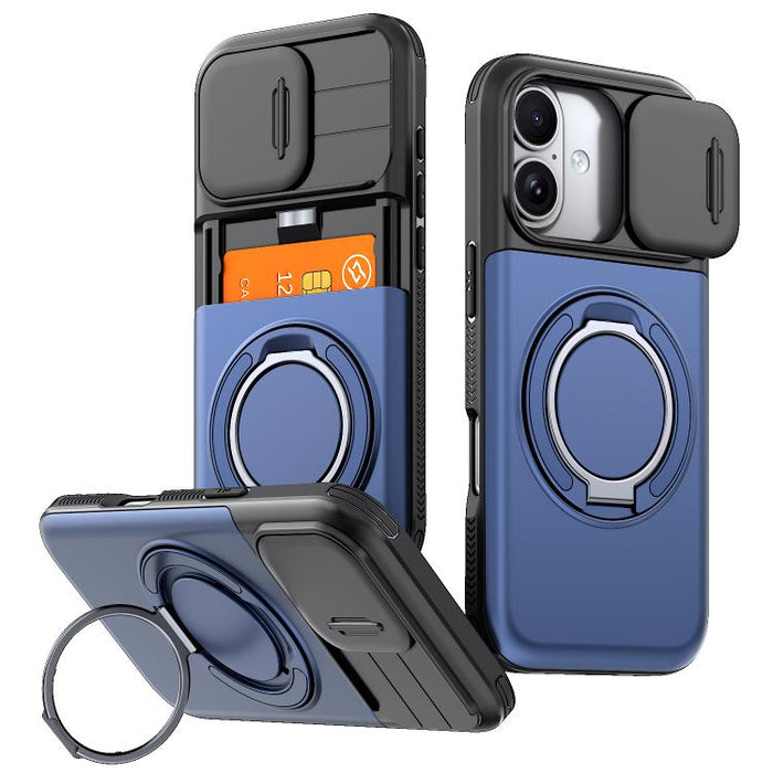 Funda para teléfono con soporte giratorio de 360 grados, ranura para tarjeta y protección deslizante para la cámara., For iPhone 17 Pro Max, For iPhone 17, For iPhone 16 Pro Max
