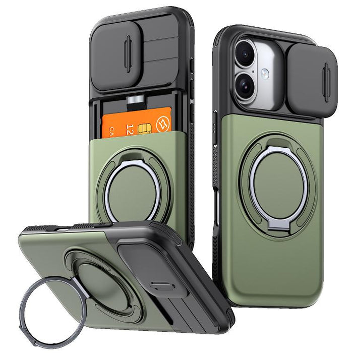 Funda para teléfono con soporte giratorio de 360 grados, ranura para tarjeta y protección deslizante para la cámara., For iPhone 17 Pro Max, For iPhone 17, For iPhone 16 Pro Max