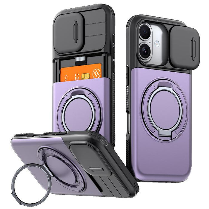 Funda para teléfono con soporte giratorio de 360 grados, ranura para tarjeta y protección deslizante para la cámara., For iPhone 17 Pro Max, For iPhone 17, For iPhone 16 Pro Max