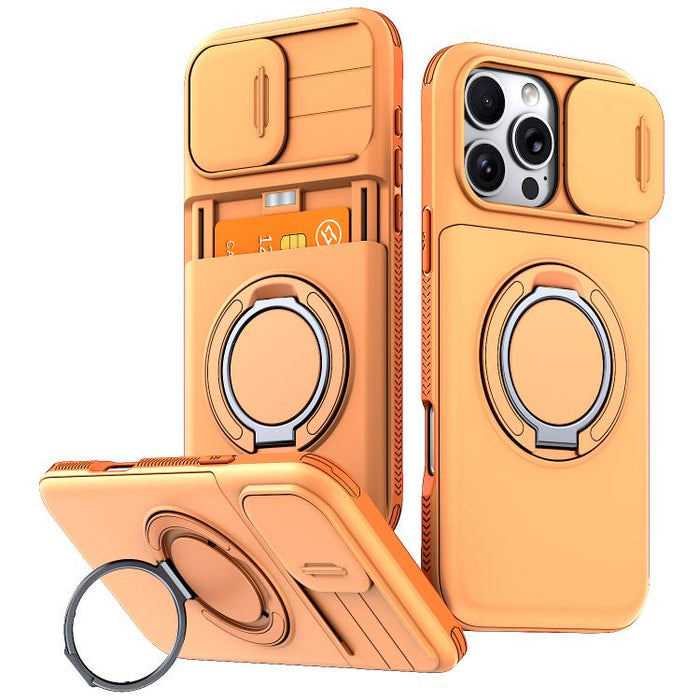 Funda para teléfono con soporte giratorio de 360 grados, ranura para tarjeta y protección deslizante para la cámara., For iPhone 17 Pro Max, For iPhone 17, For iPhone 16 Pro Max