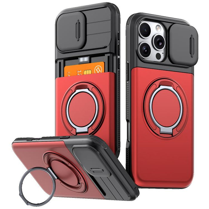 Funda para teléfono con soporte giratorio de 360 grados, ranura para tarjeta y protección deslizante para la cámara., For iPhone 17 Pro Max, For iPhone 17, For iPhone 16 Pro Max