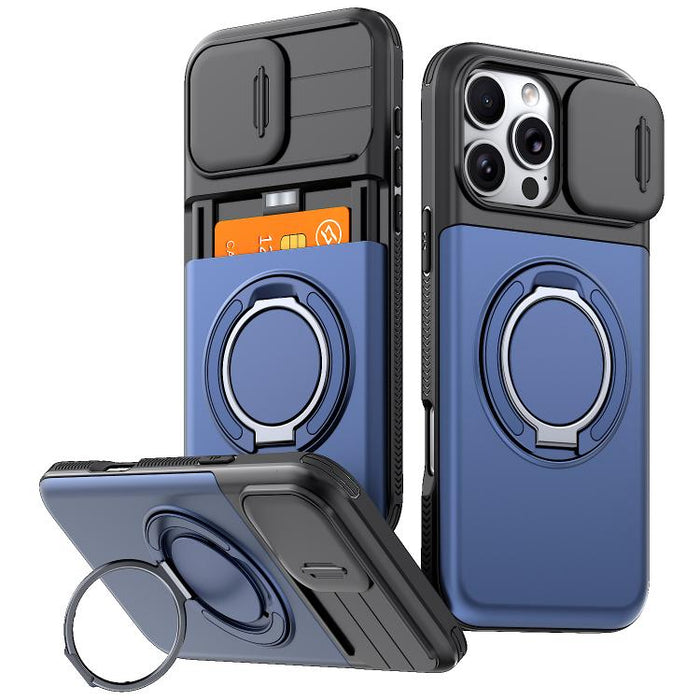 Funda para teléfono con soporte giratorio de 360 grados, ranura para tarjeta y protección deslizante para la cámara., For iPhone 17 Pro Max, For iPhone 17, For iPhone 16 Pro Max