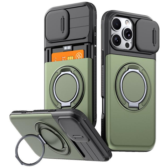 Funda para teléfono con soporte giratorio de 360 grados, ranura para tarjeta y protección deslizante para la cámara., For iPhone 17 Pro Max, For iPhone 17, For iPhone 16 Pro Max