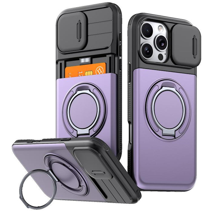 Funda para teléfono con soporte giratorio de 360 grados, ranura para tarjeta y protección deslizante para la cámara., For iPhone 17 Pro Max, For iPhone 17, For iPhone 16 Pro Max