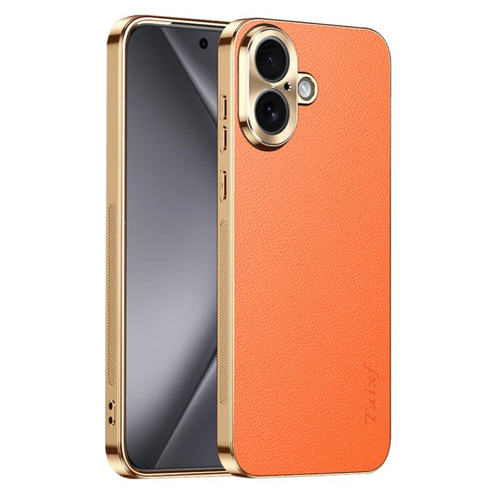 Funda para teléfono de PC + TPU con marco galvanizado y textura de lichi, de cuero vegano., For iPhone 17 Pro Max, For iPhone 17 Pro, For iPhone 17, For iPhone Air