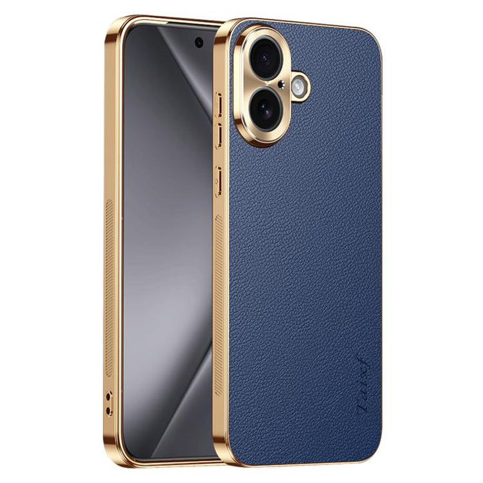 Funda para teléfono de PC + TPU con marco galvanizado y textura de lichi, de cuero vegano., For iPhone 17 Pro Max, For iPhone 17 Pro, For iPhone 17, For iPhone Air