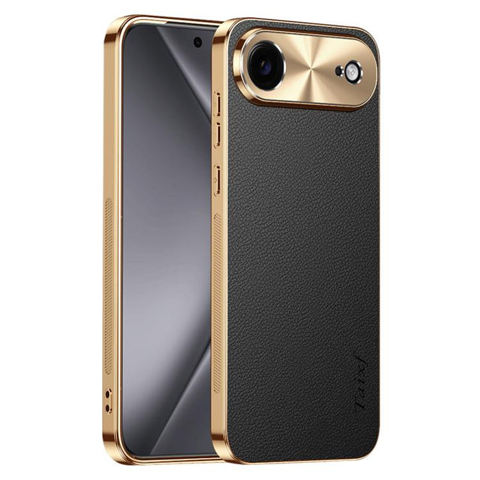 Funda para teléfono de PC + TPU con marco galvanizado y textura de lichi, de cuero vegano., For iPhone 17 Pro Max, For iPhone 17 Pro, For iPhone 17, For iPhone Air