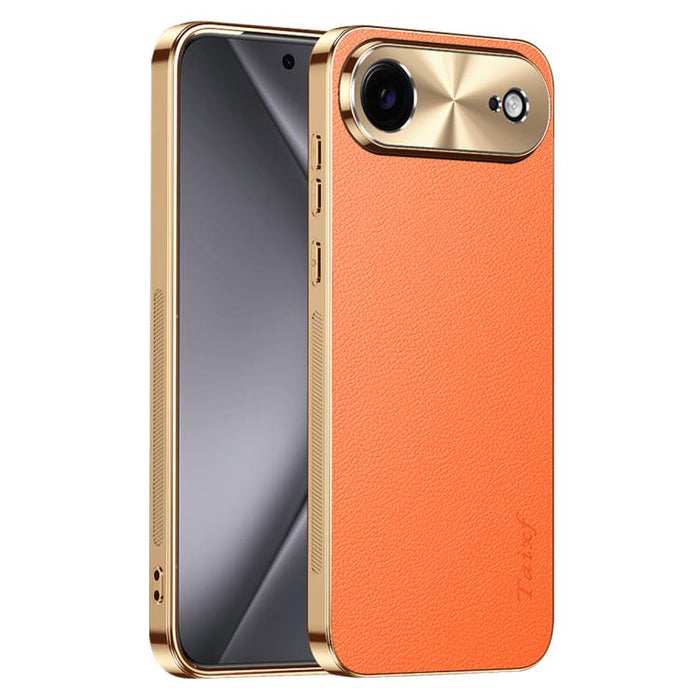 Funda para teléfono de PC + TPU con marco galvanizado y textura de lichi, de cuero vegano., For iPhone 17 Pro Max, For iPhone 17 Pro, For iPhone 17, For iPhone Air